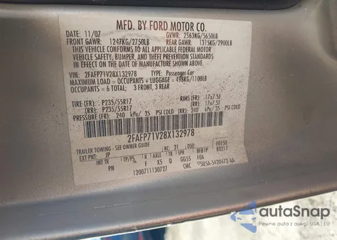 2008 Ford Crown Victoria Police/Police Interceptor z USA, uszkodzony, nr VIN 2FAFP71V28X132978